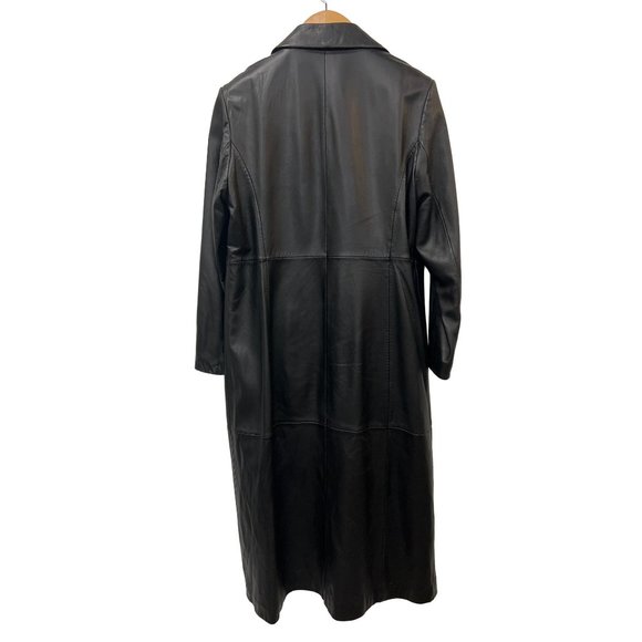 Winlit Solid Black Leather Jacket Long Coat Soft Luxurious Medium Size Unisex - Picture 8 of 12